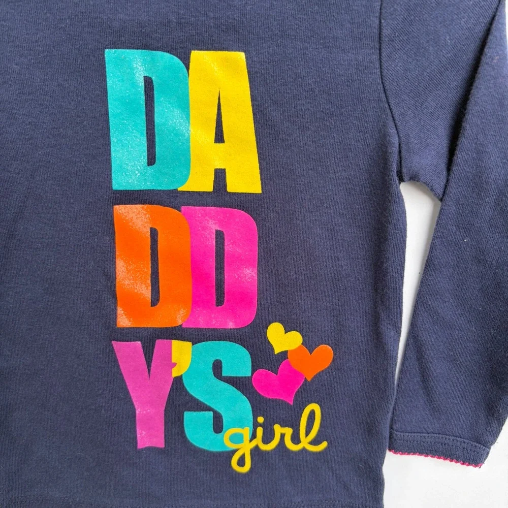 Carter's Girls 2T Navy Blue Daddy's Girl Long Sleeve Graphic‎ T-Shirt Pink Trim